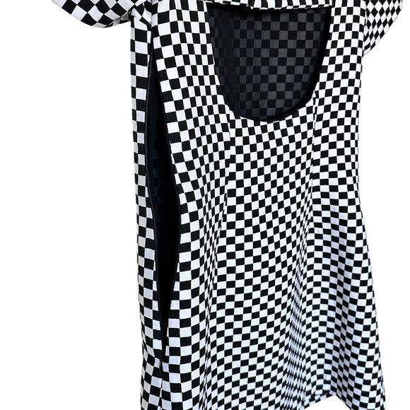 ZARA S Y2K Black White Checked Plaid Sleeve Mini Dress - Picture 8 of 11